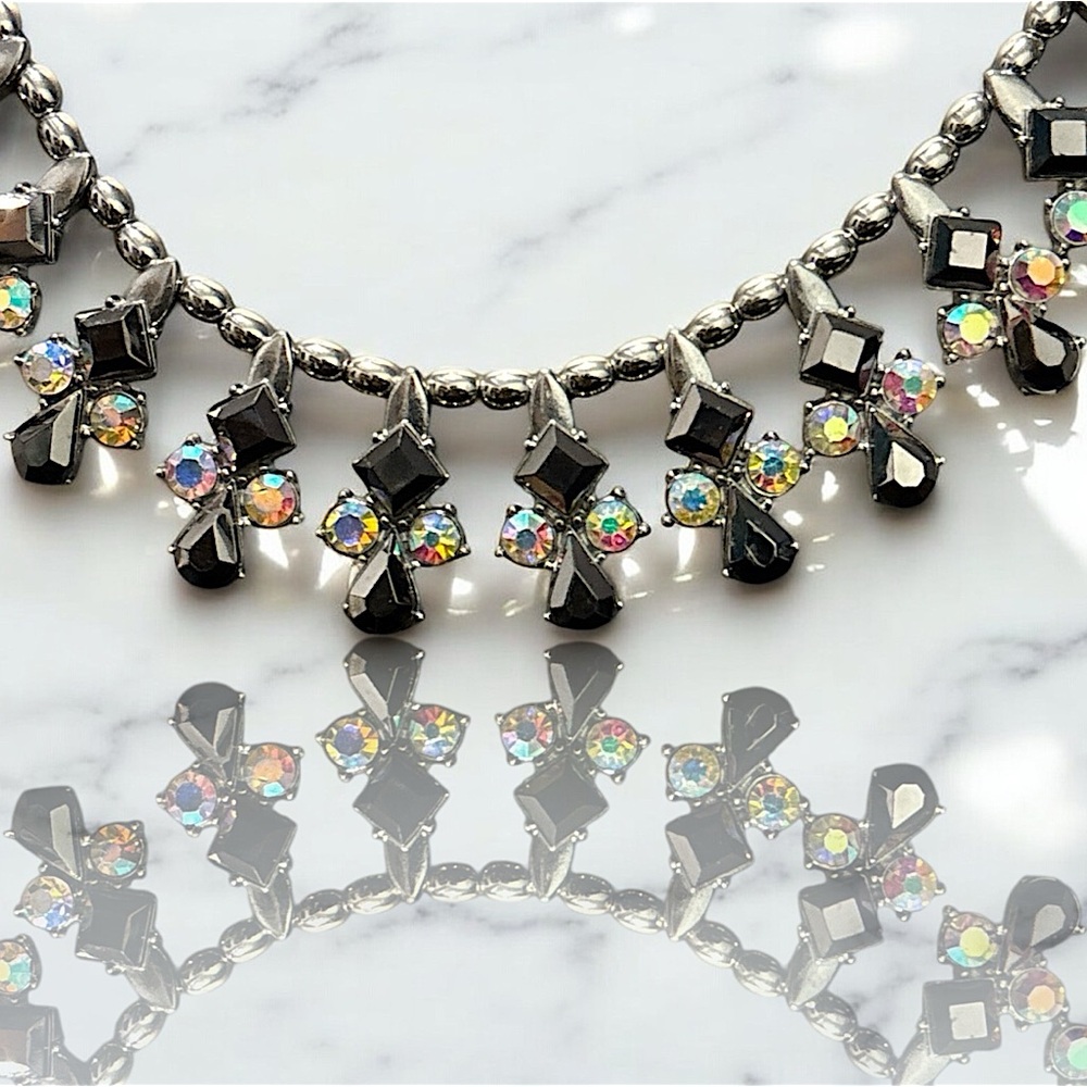Vintage NY Necklace with AB Rhinestones & Jet Black Crystals